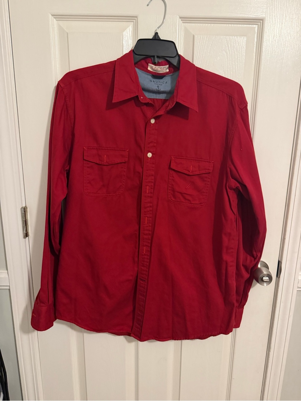 Nautica  vintage wear Men's Crimson Red Long-Sleeve Button Down Shirt